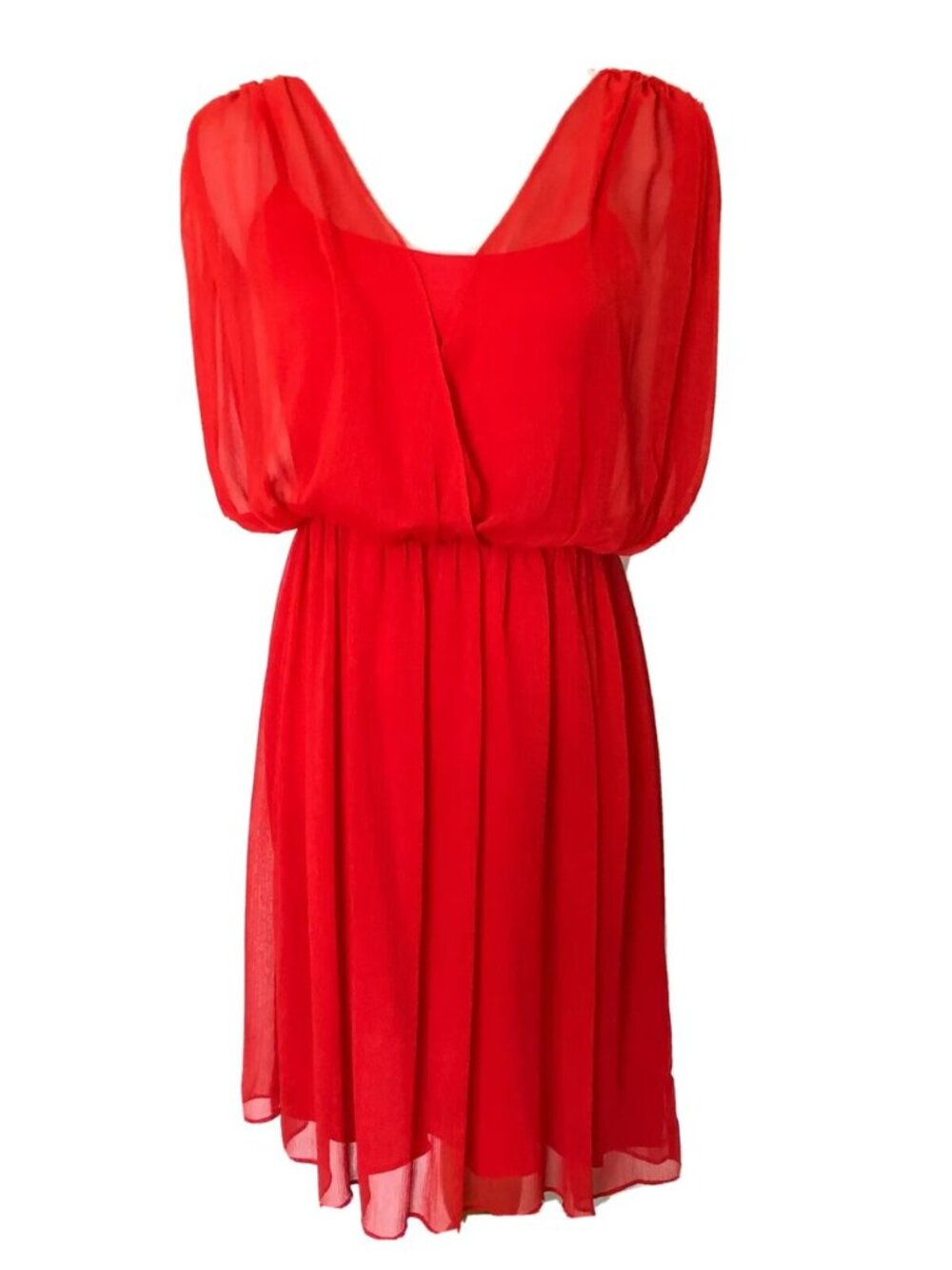 Alice + Olivia Short Sleeve Chiffon Silk Blouson Dress Size Small NWT Tulip Red